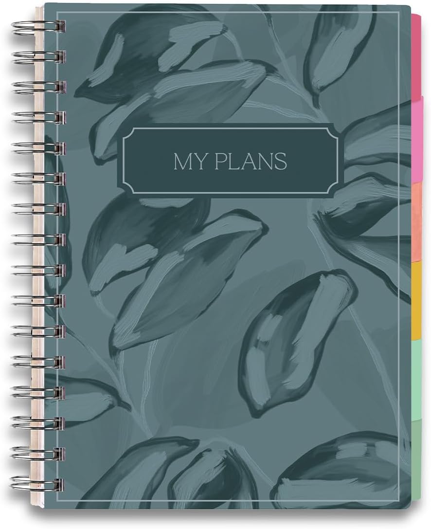 Inspired by Erin Condren A5 Undated Planner, Spiral Bound Daily & Weekly Planner with Monthly Tabs, Portable Organizer for Productivity, Goal Setting, Includes Sticker Sheets, Green Leaves Design