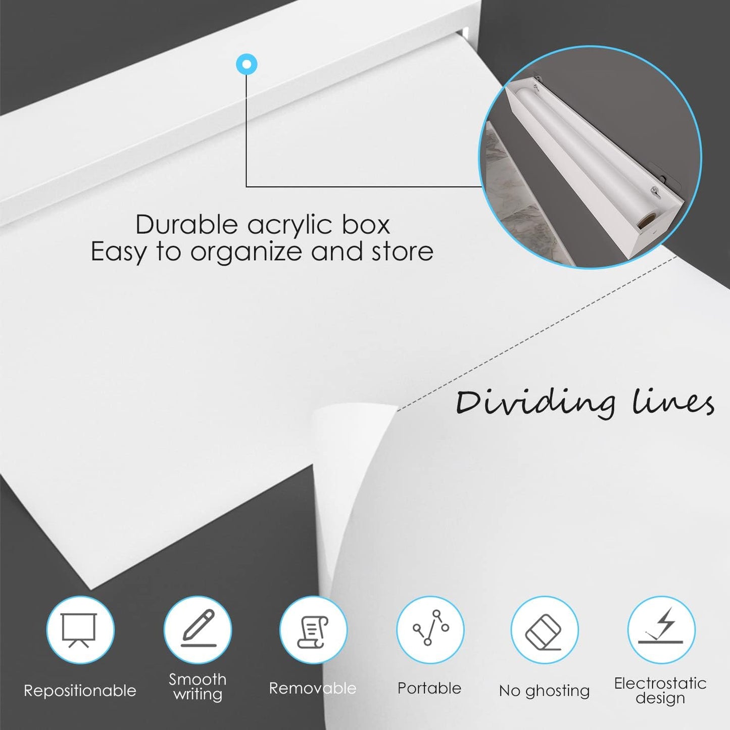 2 Roll Static Cling Dry Erase Sheets, Removable Reusable Whiteboard Poster Paper for Wall, Portable White Board Dry Erase Wallpaper 16.5x23-30 Sheets