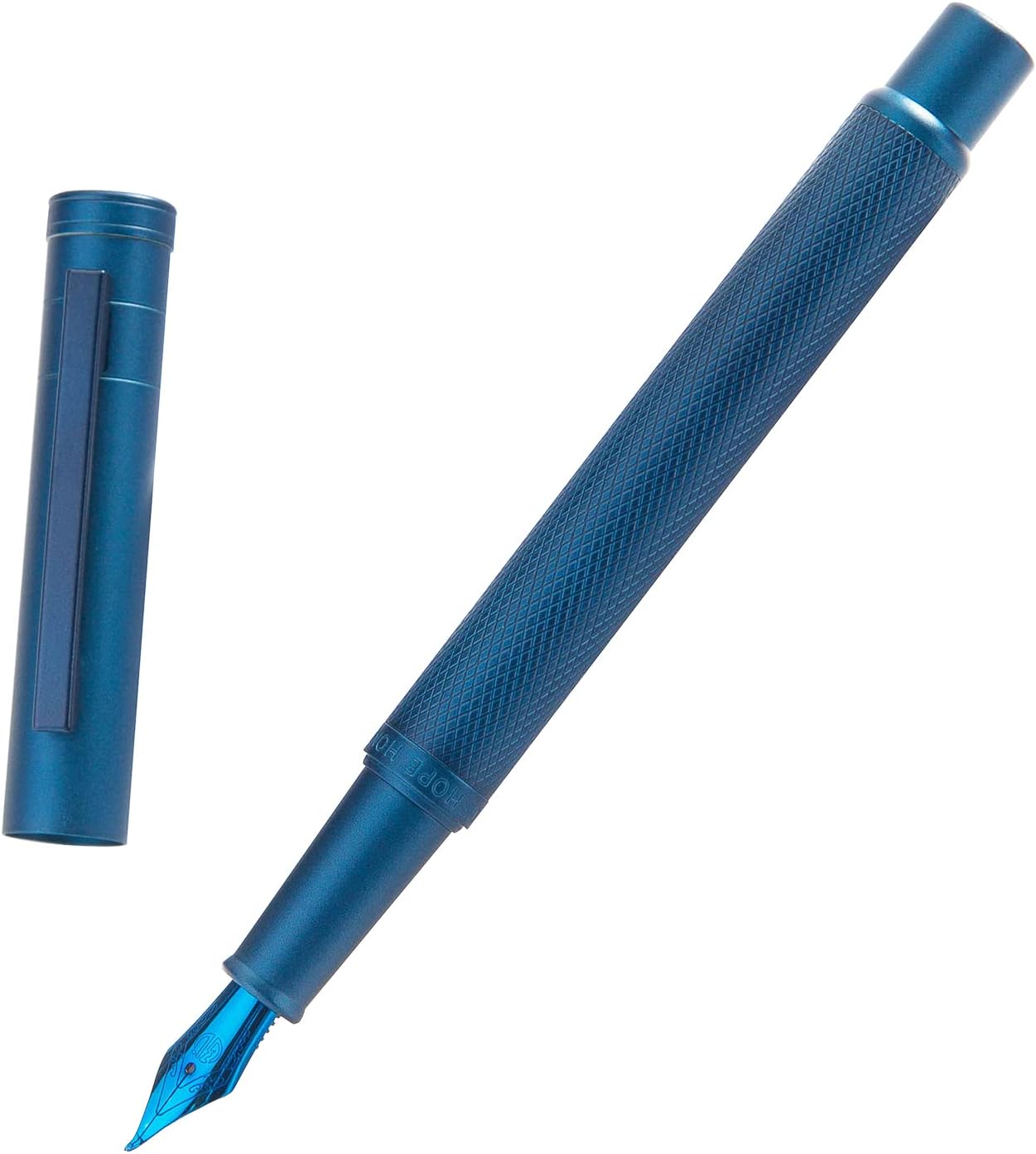 Asvine Dark Blue Fude Pen, Bent Nib Calligraphy Fountain Pen (Fine to Broad) with Converter and Metal Pen Case Set