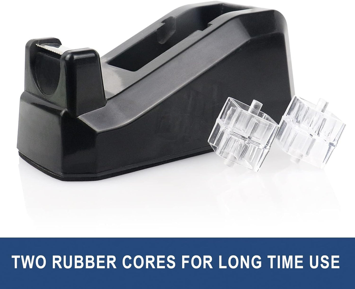 BOMEI PACK Tape Dispensers Desk, 1 Pack Black with 12Rolls Transparent Tape, 1 Inch Core, for Gift Wrapping, School, Office and Home