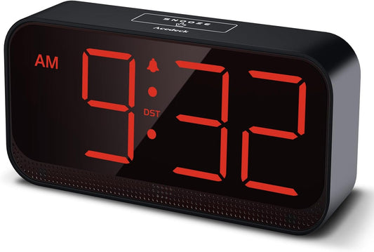 Battery Operated Digital Clock: Cordless Small Alarm Clock for Bedroom Travel - Large Numbers 4 Dimmers for All Ages Red Digits