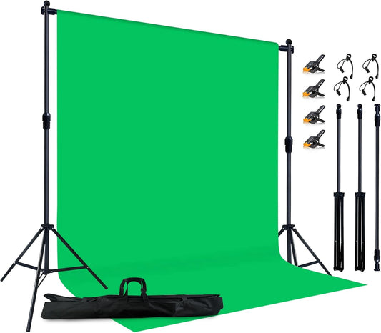 2-in-1 Green Backdrop Stand Kit - 6x9 ft Green Backdrop with 6.5x6.5ft Portable Photography Stand for Video Streaming,Zoom Meetings,Parties,Anti-Wrinkle Polyester Fabric