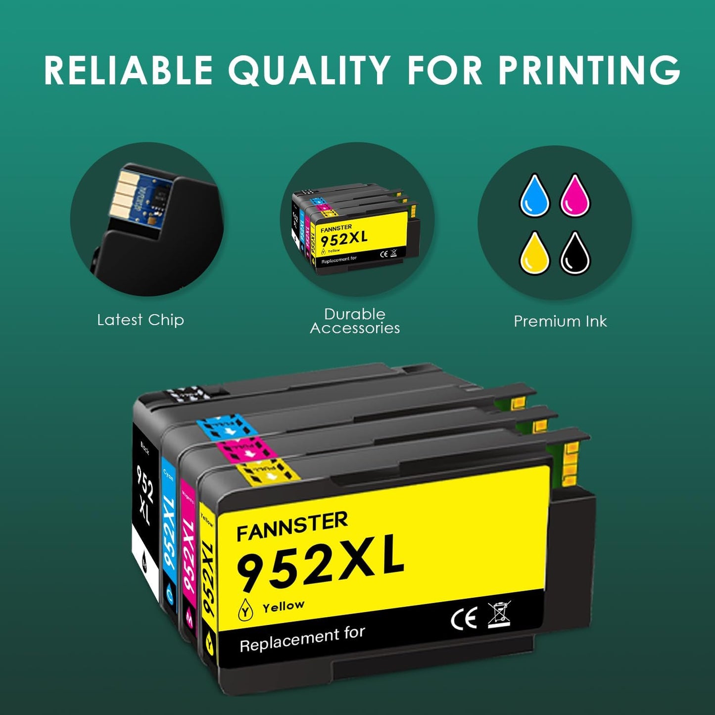 952XL 952 XL Ink Cartridges Combo Pack for HP 952 XL Compatible for HP952 with OfficeJet pro 8710 8720 7740 8725 8210 8715 8702 8740 7720 8730 8216 8700 Printers(Black Cyan Magenta Yellow 4 Pack)
