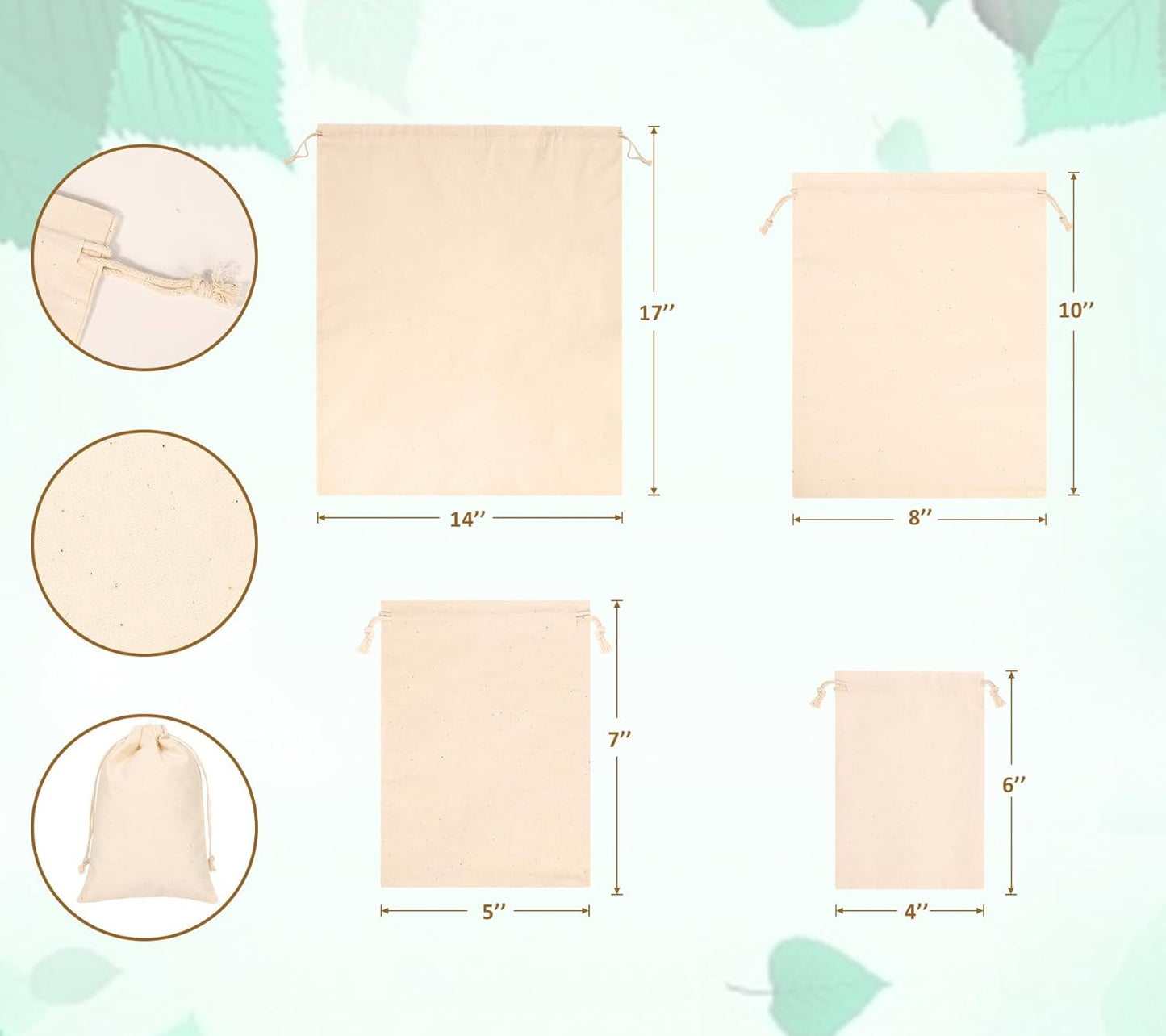 20PCS Cotton Produce Bags, 8X10inch Reusable Muslin Storage Bags with Drawstrings, Natural Cotton Bags, Washable, Biodegradable Linen Bag, Cloth Bags