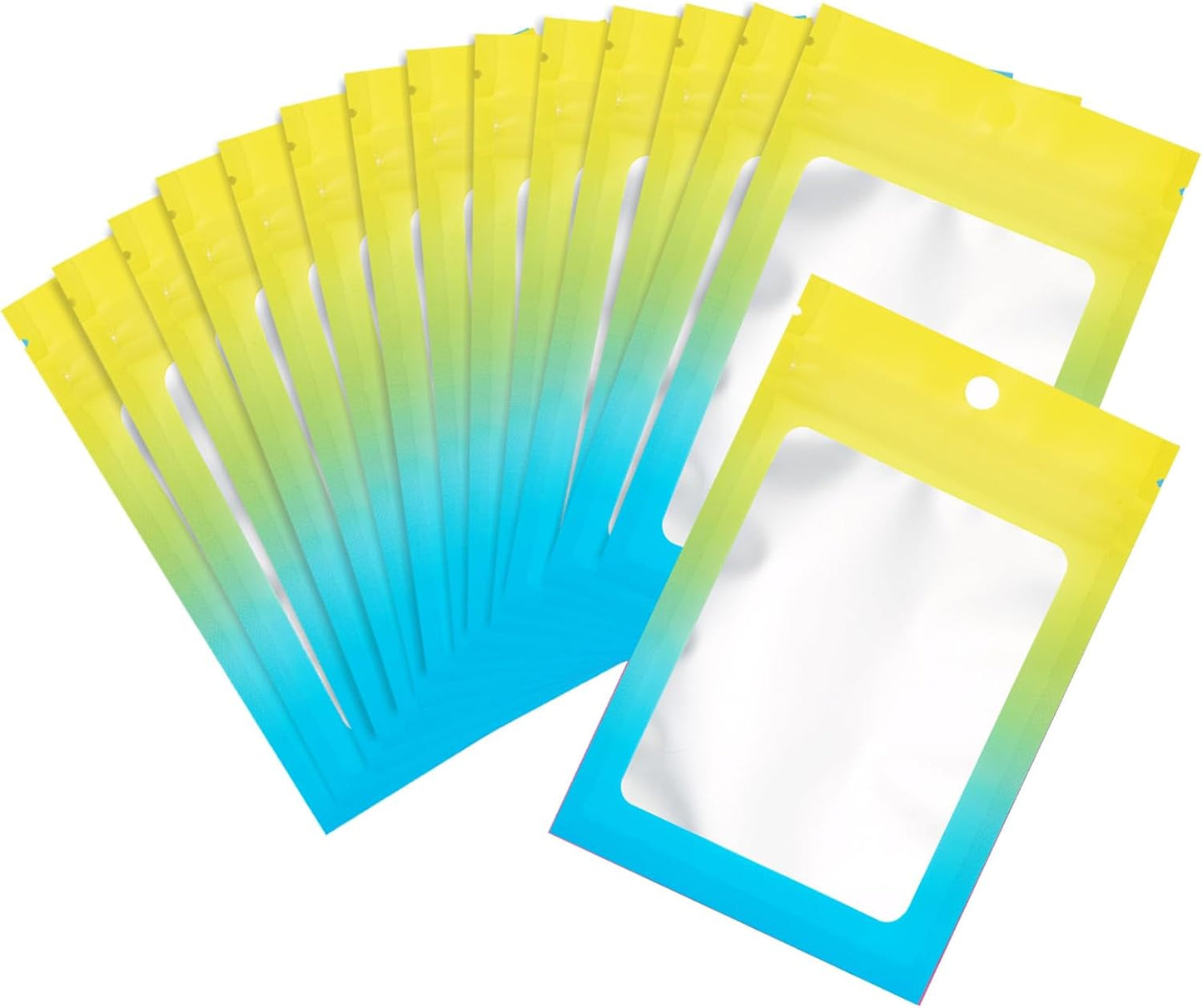100 Pcs Resealable Mylar Bags, Gradient Color Food Storage Bags, Zip Bag Foil Bags Packaging Pouch for Food Storage, Sample, Small Business (Yellow Blue, 2.7 X 3.9 Inch)