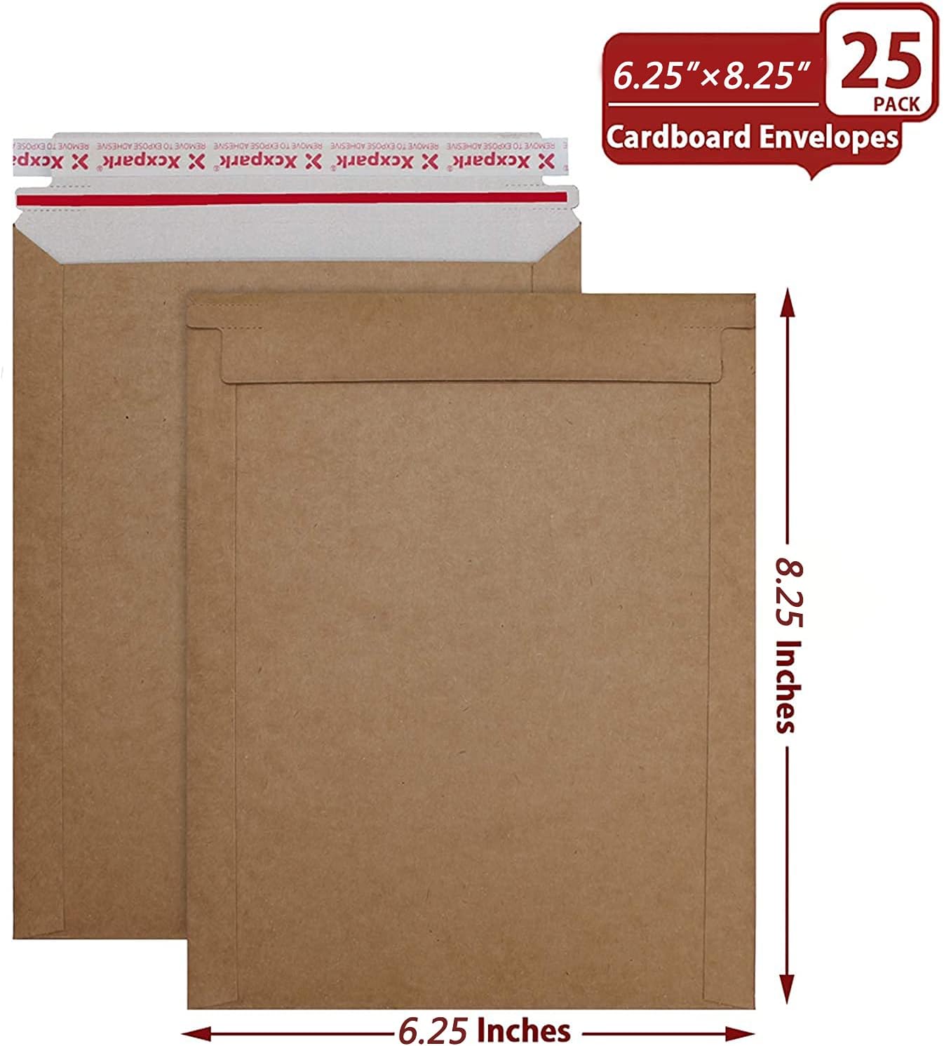25 Pack Brown Kraft Rigid Mailers, 6.25 x 8.25 inches Self Seal Photo Document Mailers Premium Cardboard Keep Flat Envelopes for Photos, Pictures, Papers, Files, CD