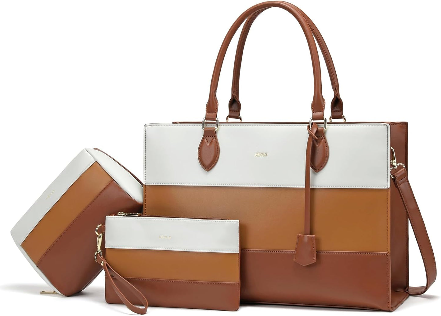 Keyli 3pc Sets Laptop Bag for Women,15.6 Inch Work Tote Bags Waterproof Leather Business Computer Briefcase Shoulder Handbag
