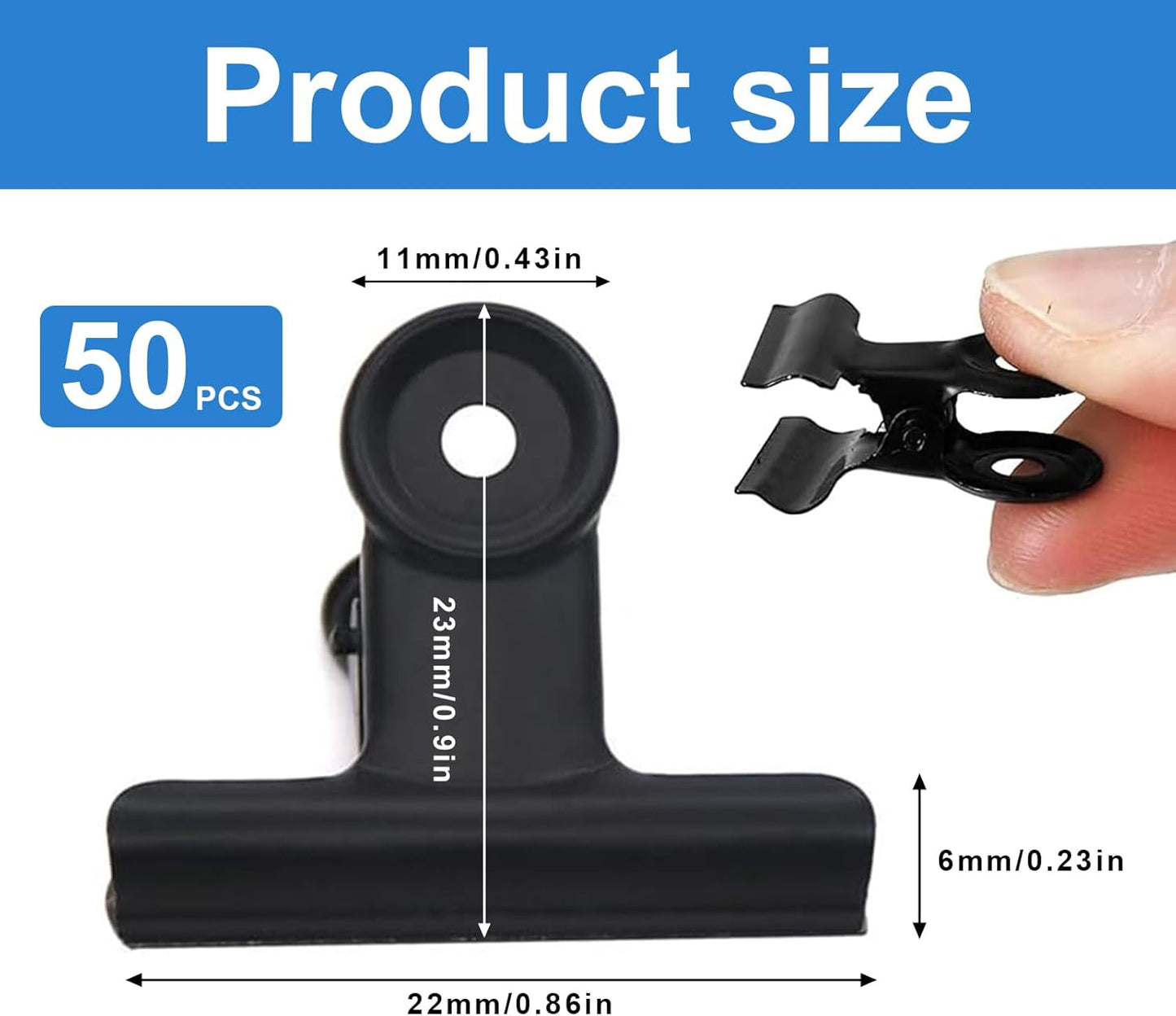 50 Pcs Metal Bulldog Clips, Gold Bull Binder,Mini Metal Paper Clips 0.87 in Hinge Clips Small for Tags Bags, Food Bags,Pictures Photos,Art Work,Office and Home Kitchen,Price Tag (Black)