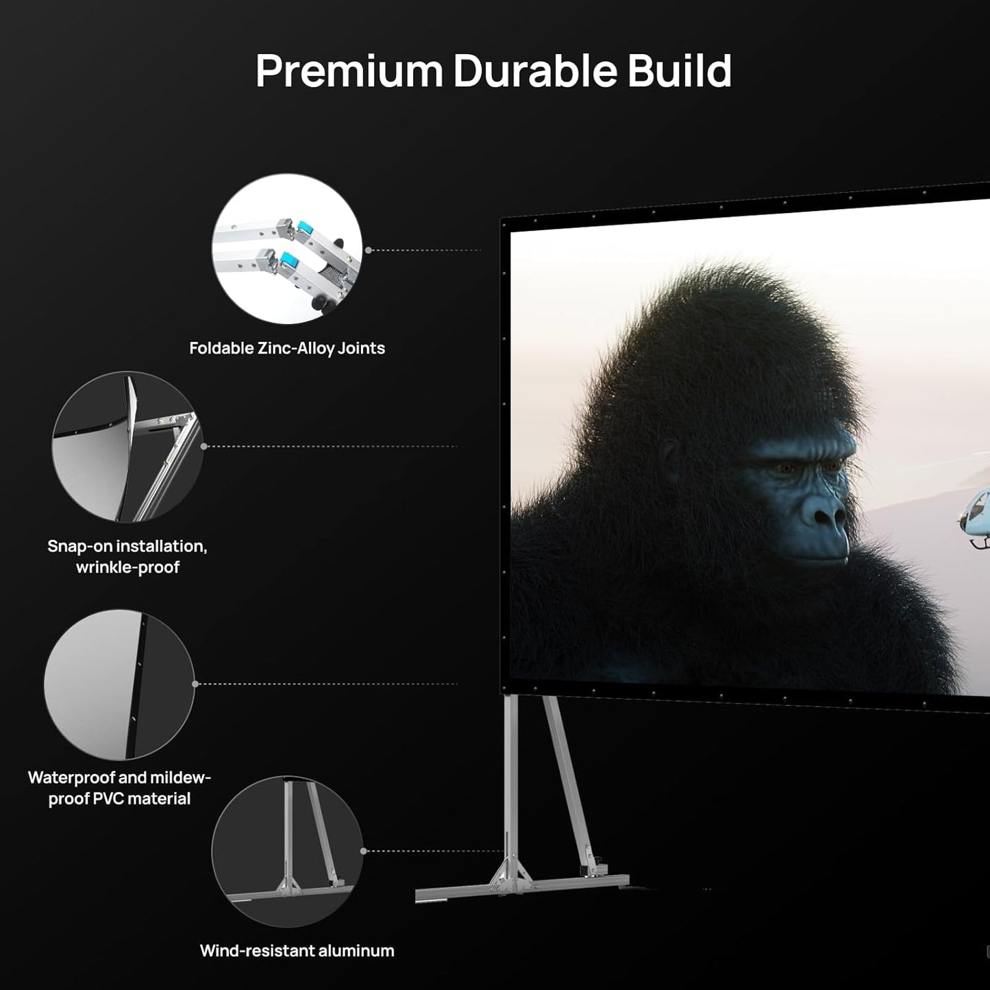 AWOL VISION Folding Outdoor Projector Screen with Stand (180 inches), Portable 16:9 4K HD Rear Front Movie Screen with Carry Bag for Theater Backyard Movie Night,Cinema School