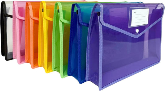 7 Pack Plastic Expanding File Folders, Folders For Documents With Snap Closure, Assorted Colors, Transparent Envelopes, Documents Holder,Paper Organizer, Waterproof, Fit Letter/A4 Size (A4) (Colorful)