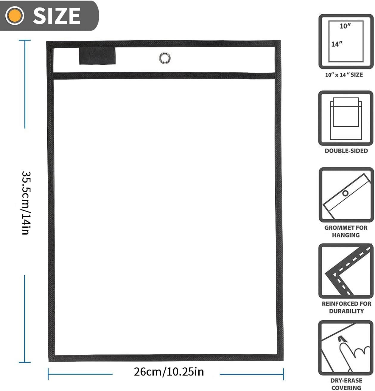 Job Ticket Holders - Reusable Black Plastic Sleeves (10 x 14 Inches), Clear Pockets, Dry Erase, 50PCS