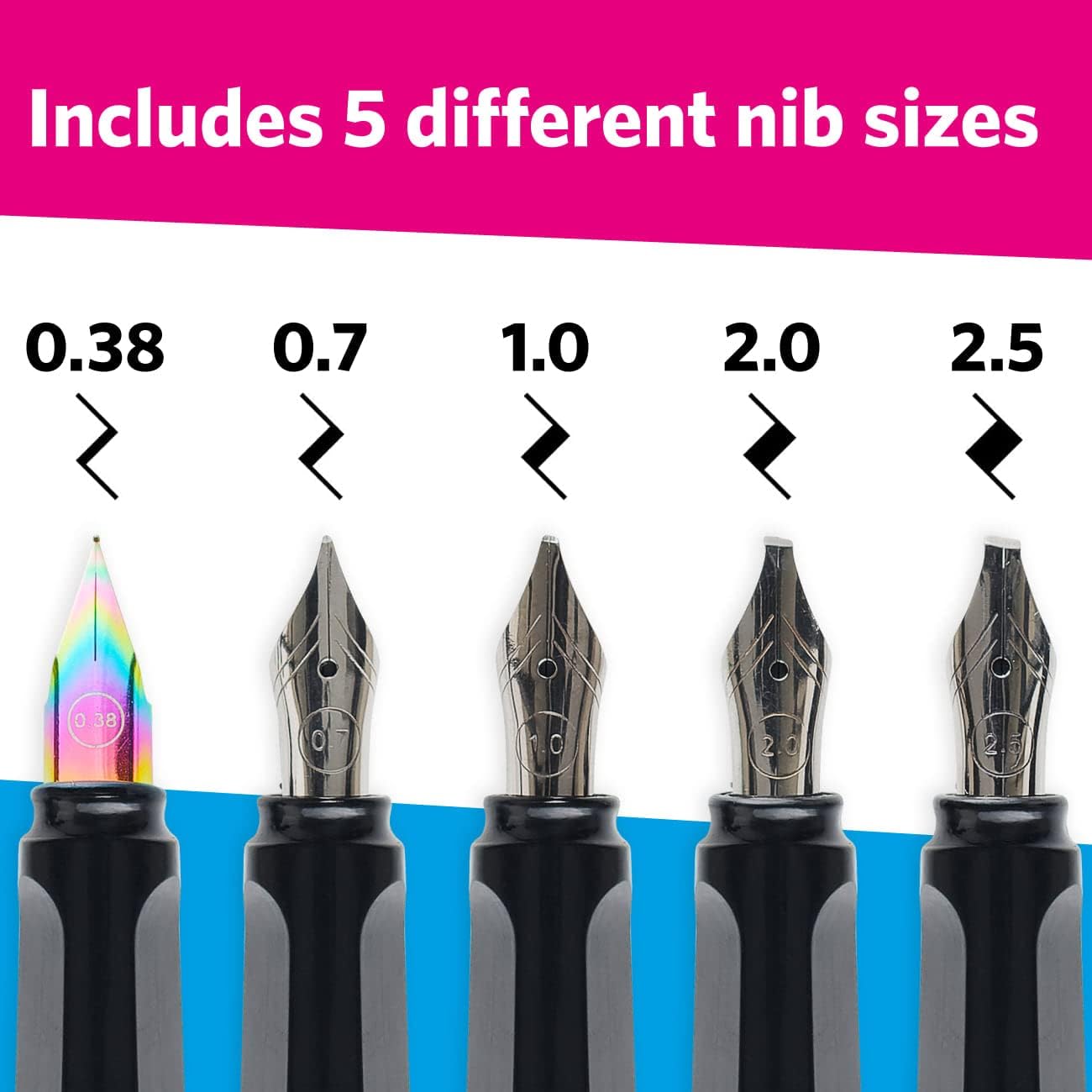 Artworx Calligraphy Pens Set - Introductory Caligraphy Writing & Hand Lettering Kit - Includes Instructions, Guide Book and Practice Book - Calligraphy Set For Beginners