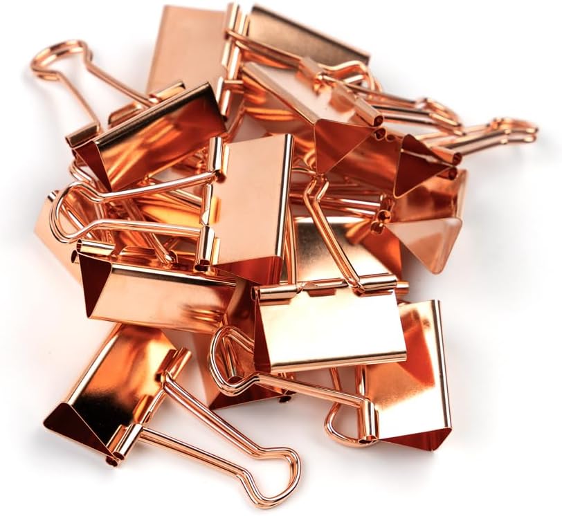 JAM PAPER Colorful Binder Clips - Medium - 1 1/4 Inch (32 mm) - Rose Gold Binderclips - 15/Pack