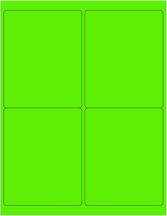 8-1/2 x 11 Neon Color High Light Fluorescent Labels for Laser & Inkjet Printer (Green Fluorescent, 4 x 5-4 Per Page | 100 Labels)