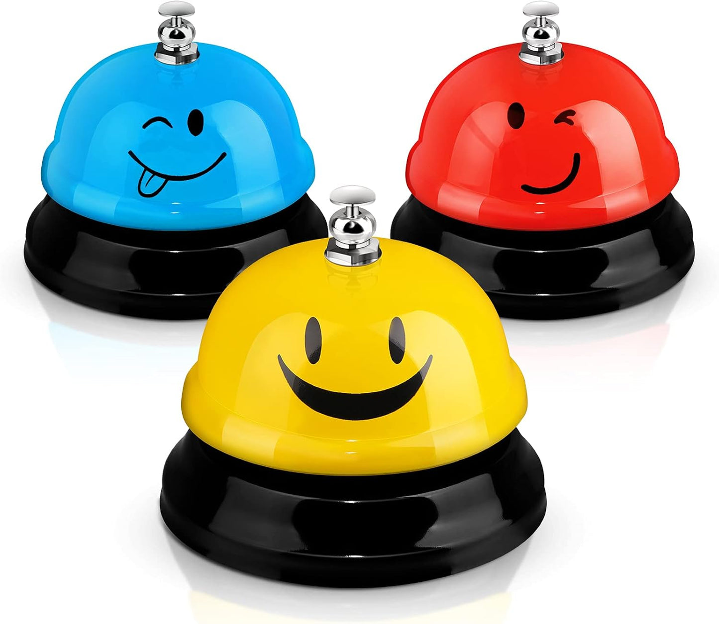 Hotop 3 Pcs Desk Bell for Service Funny Front Desk Smile Face Metal Ringer Call Bell for Kitchen Hotel Restaurant Classroom(Smile Face,Red, Yellow, Blue)