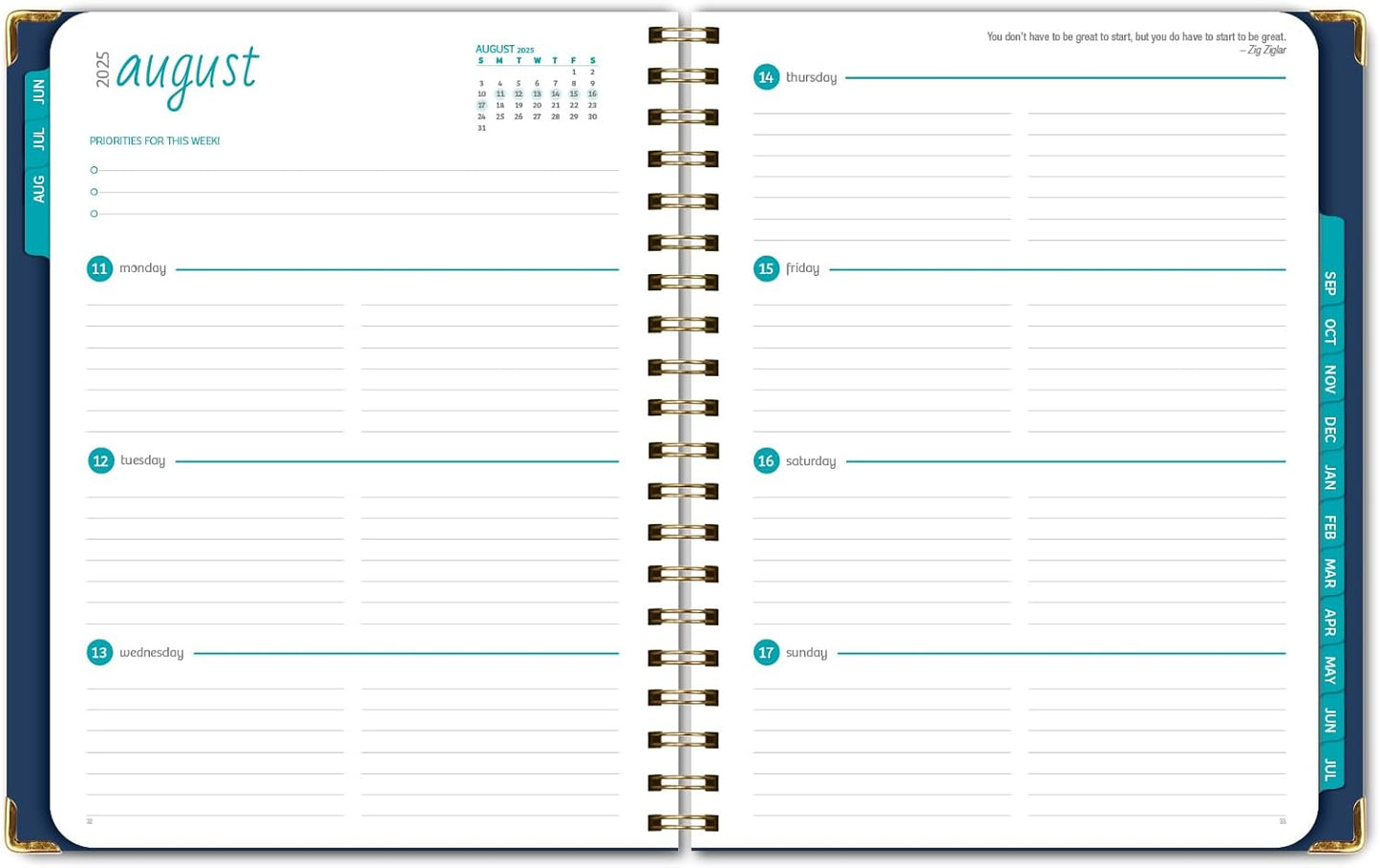 HARDCOVER Academic Year 2025-2026 Planner: (June 2025 Through July 2026) 8.5"x11" Daily Weekly Monthly Planner Yearly Agenda. Bookmark, Pocket Folder and Sticky Note Set (Navy Gold Numbers)