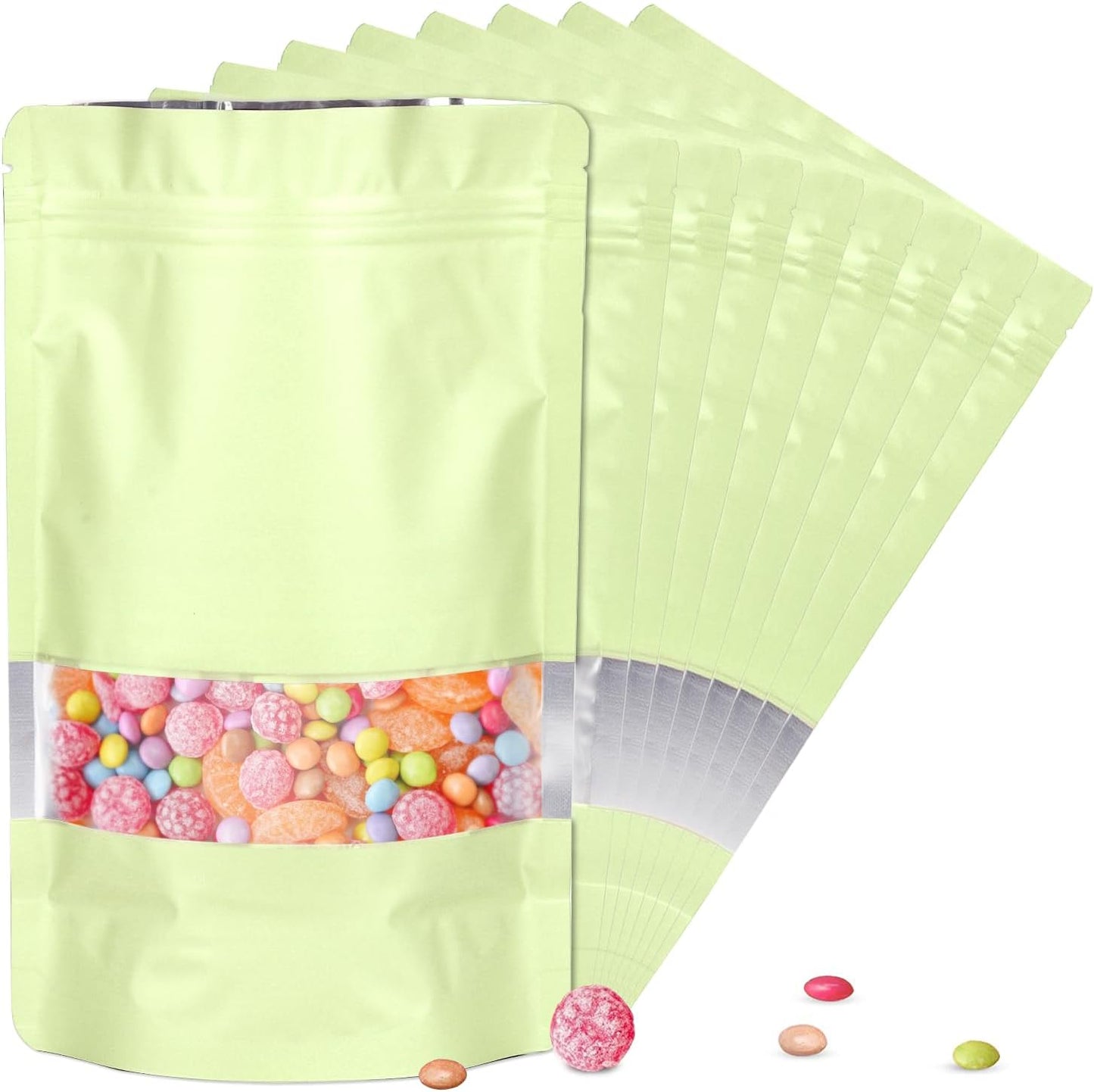 5.9"x8.6" 120pcs Mylar Bags for Food Storage,Smell Proof Bag with Matte Window Resealable Food Storage Bags for Small Business, Stand-up Foil Pouch Packaging Freeze Dried Candy Bag(Beige)