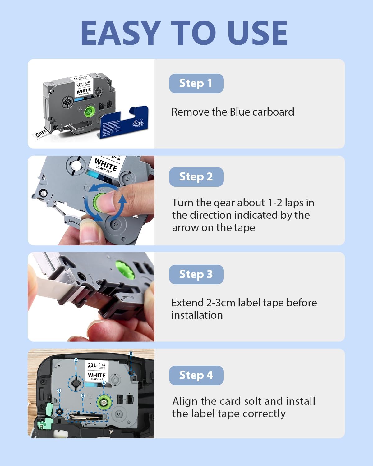 6-Pack TZe-231 TZ Tape 12mm 0.47 Laminted White Compatible for Brother Ptouch Label Maker Tape TZe231 TZe-2312pk TZ-231 Refills for P Touch PT-D210 PTD220 H110 D610BT D400, 1/2" x 26.2 ft