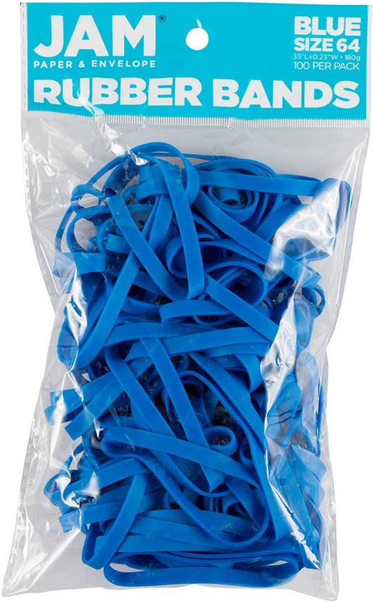 JAM PAPER Durable Rubber Bands - Size 64 - Blue Multi-Purpose Rubberbands - 100/Pack