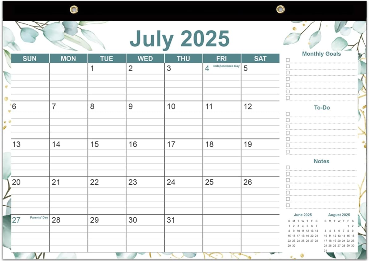 2025-2026 Desk Calendar - 18 Months Calendars from September 2025 - December 2026, Desk Calendar 2025-2026 with Thick Paper, 17" x 12", Green Leaf