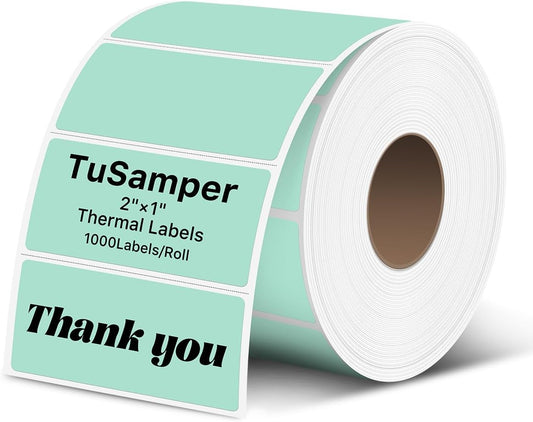 2×1 Inch Thermal Labels Sticker Self-Adhesive Label Paper Green Direct Thermal Printer Stickers with Perforation Line 1000 Sheets/Roll