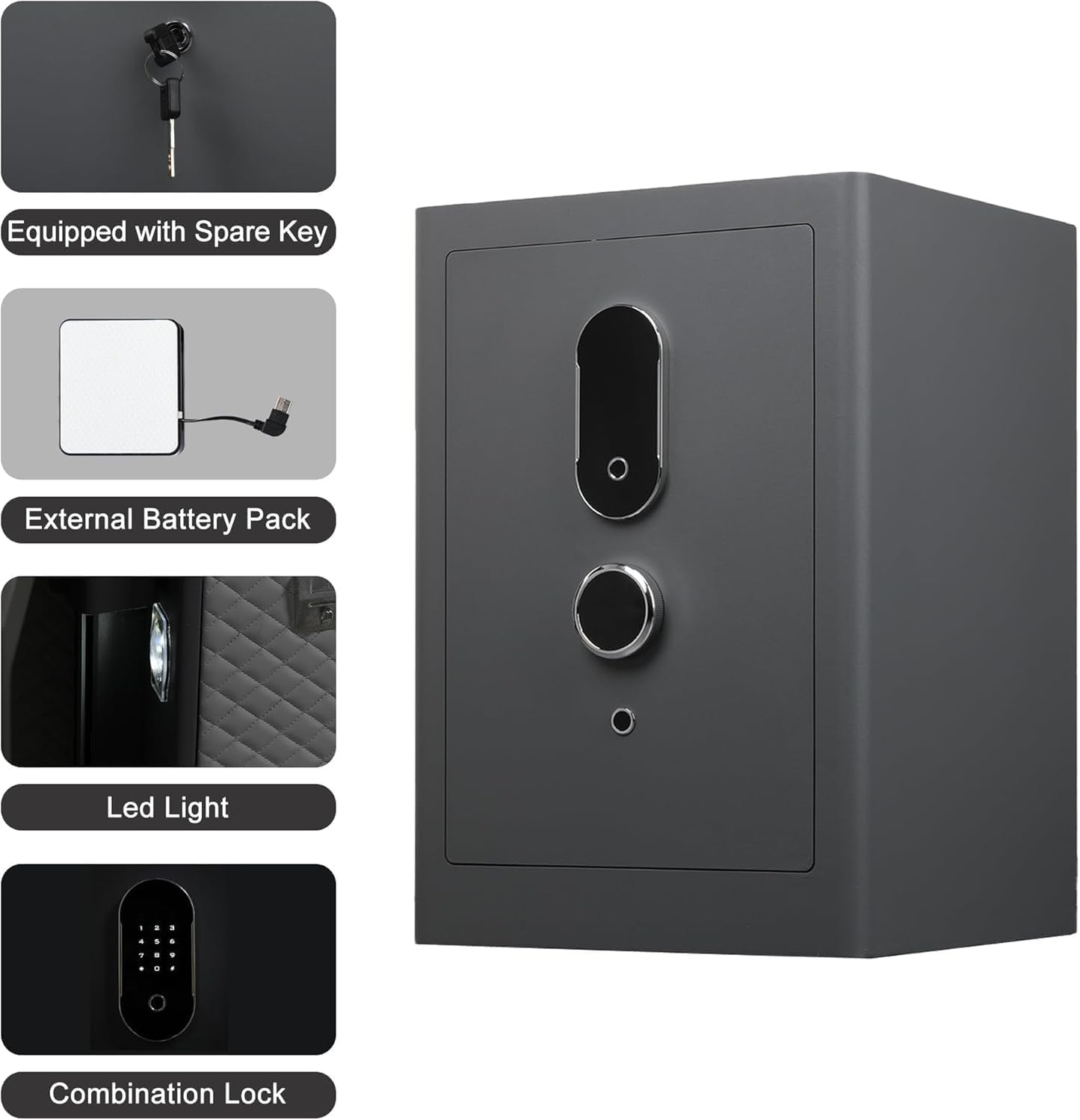 4.0 Cu.Ft Large Fingerprint Safe Box with Fireproof Waterproof Bag, Biometric Home Safe with Lockable Inner Box for Valuables,108 Pounds Heavy Duty Digital Vault with Keys, Removable Shelf, Grey