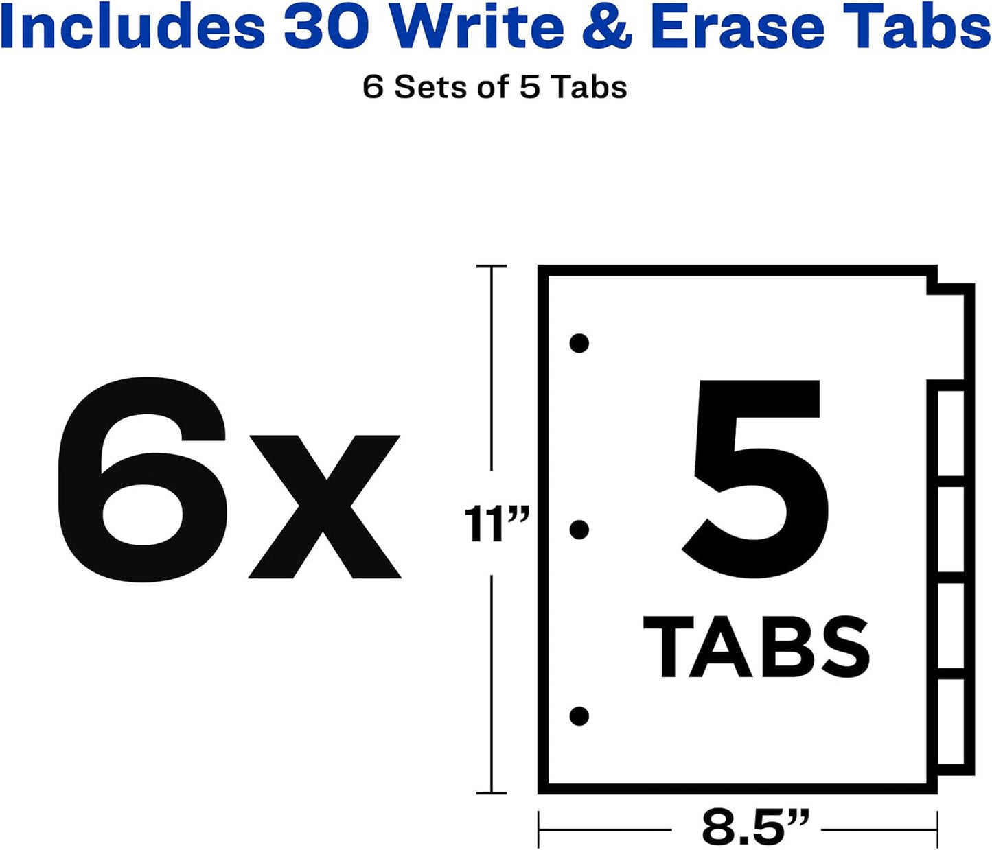 Avery Big Tab Write & Erase Dividers for 3 Ring Binders, 5-Tab Sets, 6 Binder Divider Sets (33075)