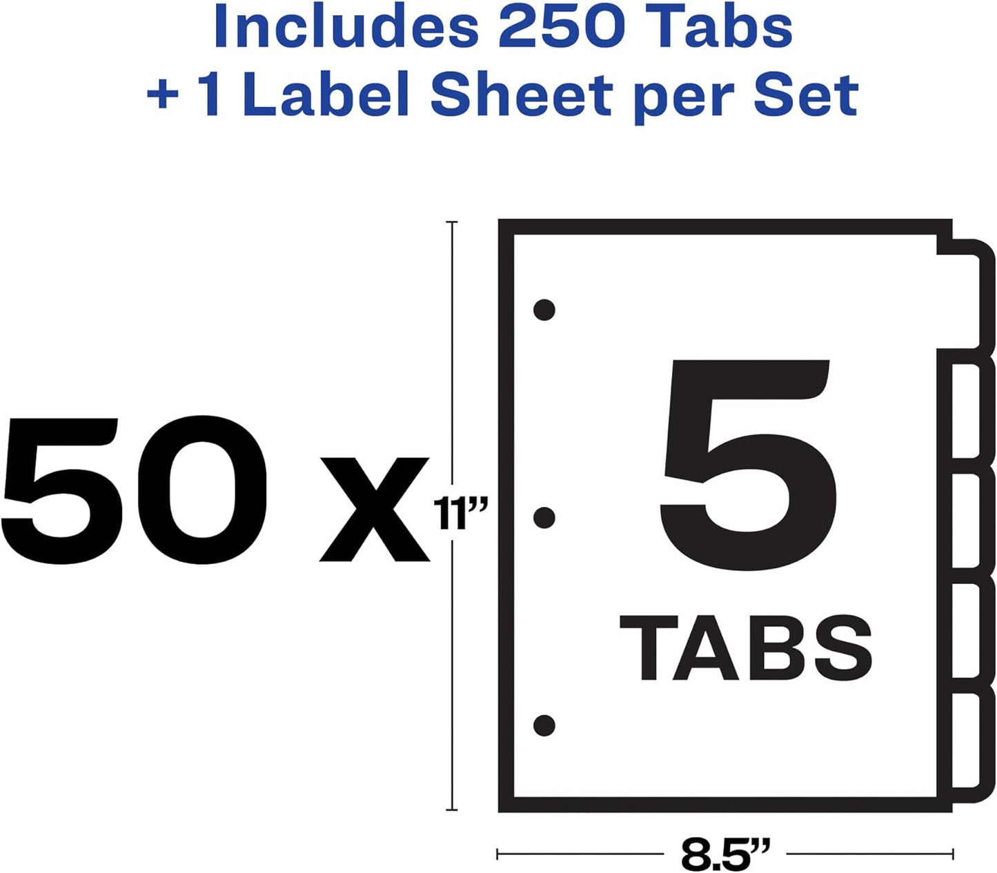 Avery 5 Tab Dividers for 3 Ring Binder, Easy Print & Apply Clear Label Strip, Index Maker Customizable White Tabs, 4-Pack of 50 Sets, 200 Sets Total (11556)