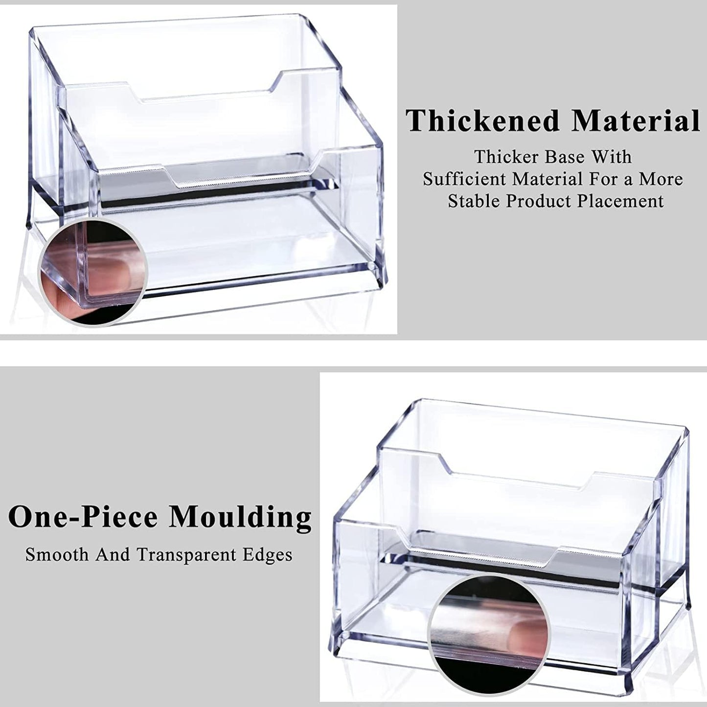 3 Pack Clear Acrylic Business Card Holder,2 Tier Premium Acrylic Clear Business Card Holder Stand for Desk Fits 100 Business Cards