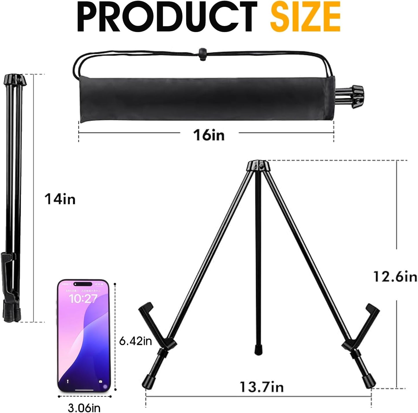 AROIC 12 Pack 14'' Tabletop Easels, Black Steel Table Top Easels for Display, Adjustable Portable Table Top Easel for Paintings, Signs, Posters,Frame Pictures(with 12 Bags)