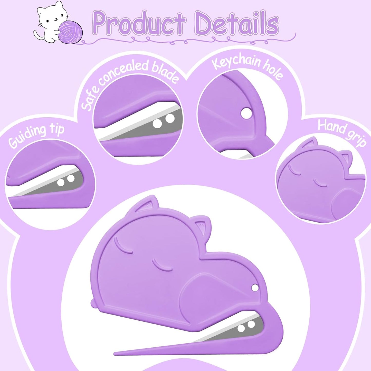 6 Pack Letter Opener Envelope Slitter Cat Shape, Luxiv Envelope Opener Slitter for Women, Men Mail Open Tool Mini Safe Letter Package Open Tool for Office, Home (12)