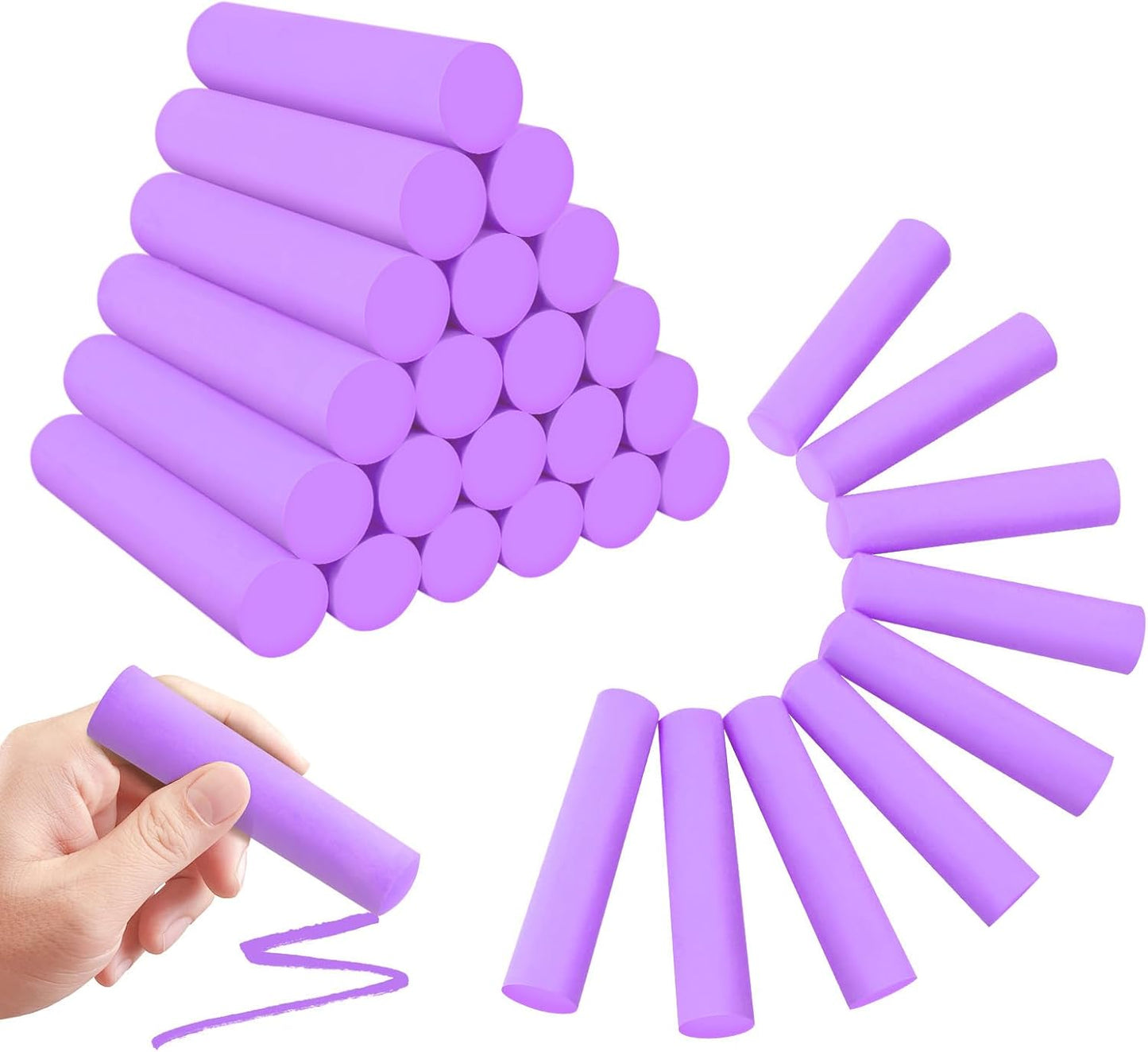 50 Pack Washable Sidewalk Chalks for Kids Non-Toxic Jumbo Chalk for Outdoor Art Play, Colored Chalk for Painting on Chalkboard, Blackboard and Playground (Purple)