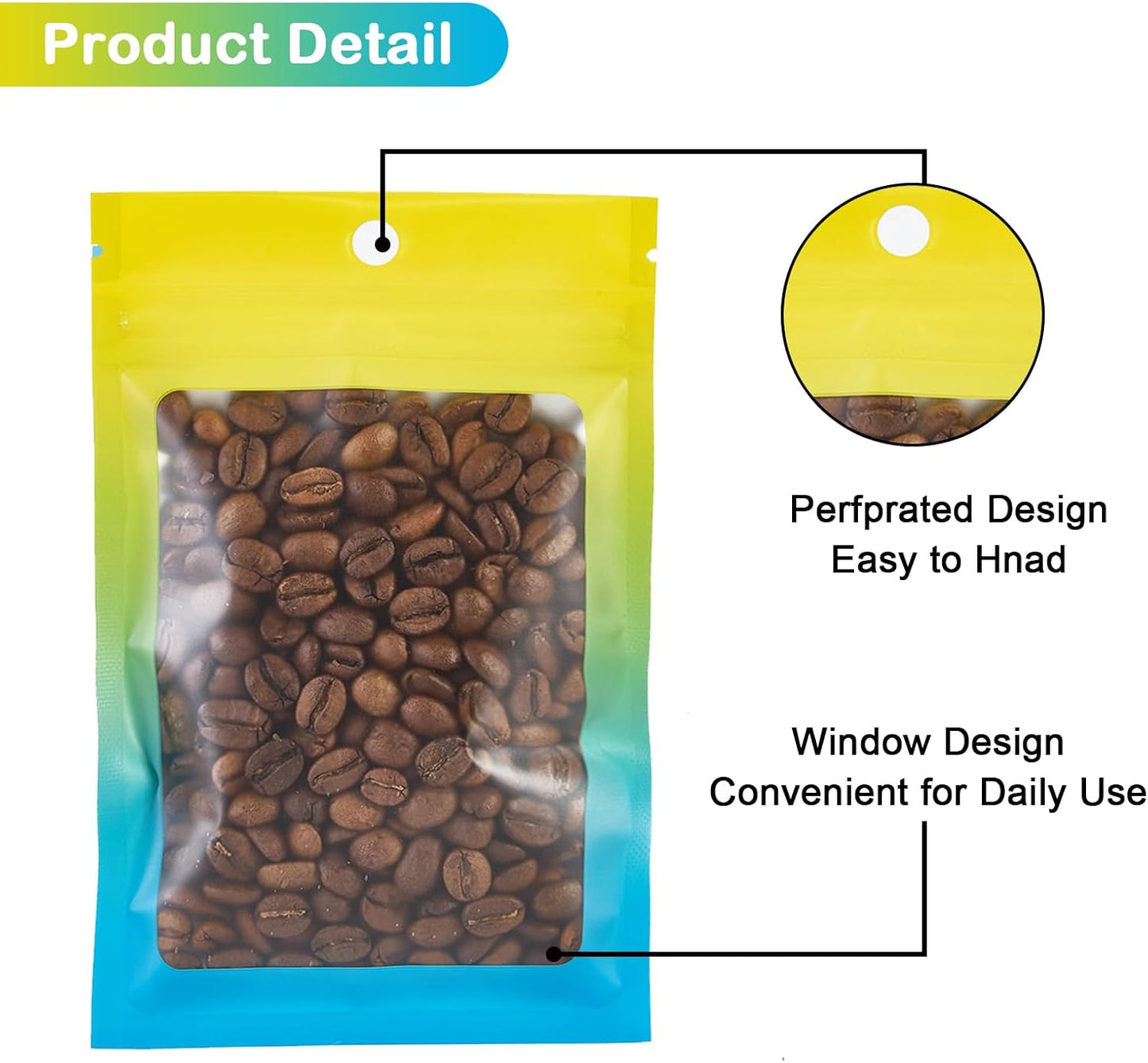 100 Pcs Resealable Mylar Bags, Gradient Color Food Storage Bags, Zip Bag Foil Bags Packaging Pouch for Food Storage, Sample, Small Business (Yellow Blue, 5.9 X 8.6 Inch)