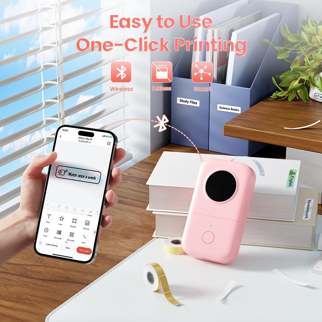 Phomemo D30 Label Maker Machine with 3 Tapes - White Clear Gold Labels, Portable Handheld Bluetooth Mini Label Maker Printer, Multiple Templates for Smartphone Thermal Small Label Printer Rechargeable