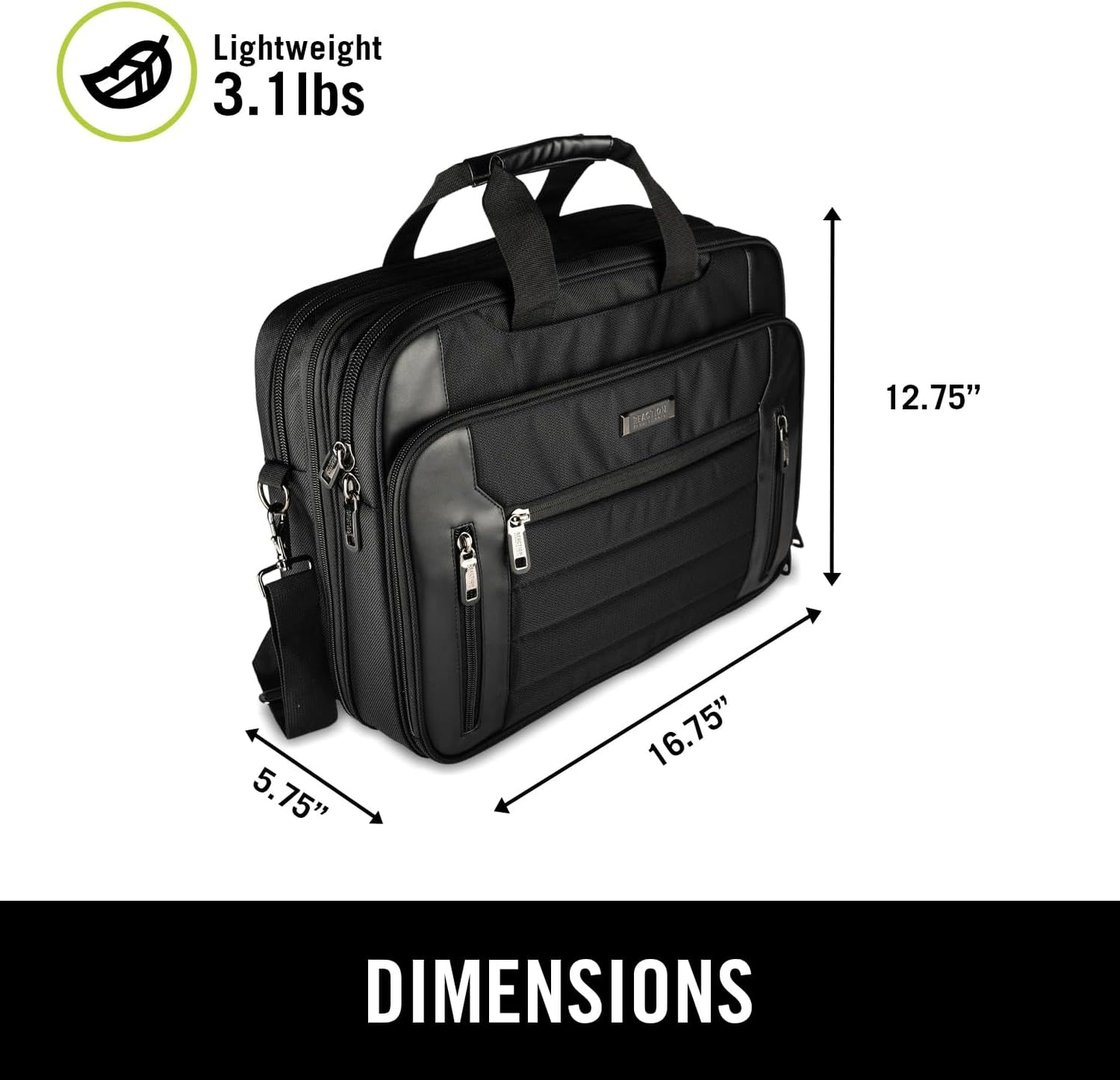 Kenneth Cole Reaction Keystone 1680d Polyester Dual Compartment 17" Laptop Business Portfolio, Black