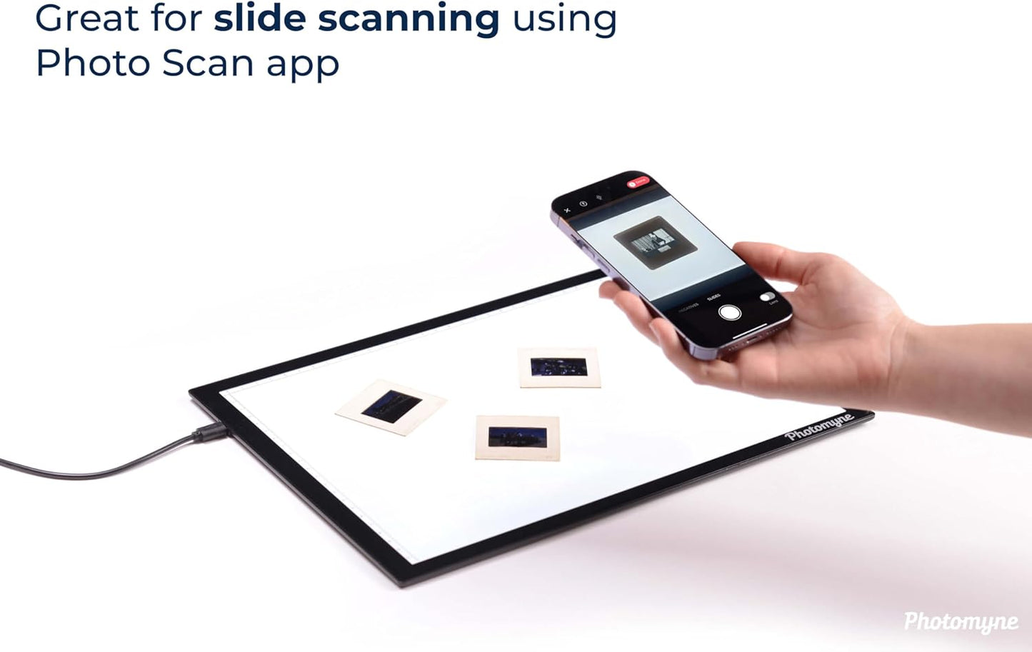 Photomyne A4 Slide Viewer | Light Pad Backlight | Negative Viewer | Film Negatives & Old Slides Scanning Light Box | Hands-Free Ultra-Thin Ultimate Brightness (Includes USB Adapter) - Black