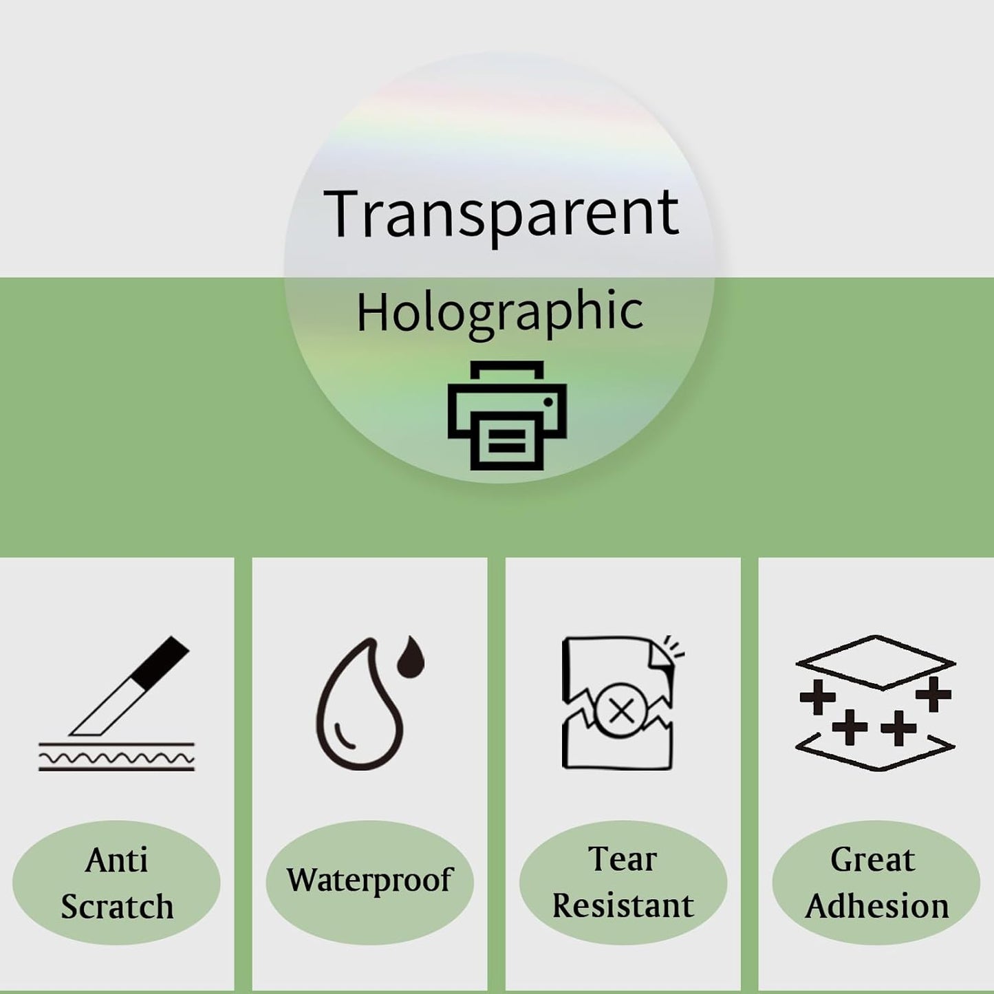 3" Round Transparent Clear Thermal Label Stickers, Holographic Clear Self-Adhesive Direct Thermal Labels, Perforation Line Design& Waterproof- 200 Sheets