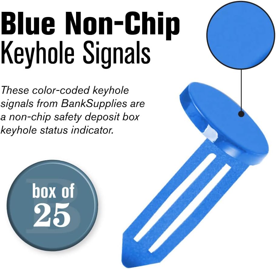 BankSupplies Keyhole Signals - Blue Rent Overdue Signal - Box of 25 - Non-Chip - Reusable & Long-Lasting - at-a-Glance Organization - Color Coded Plugs