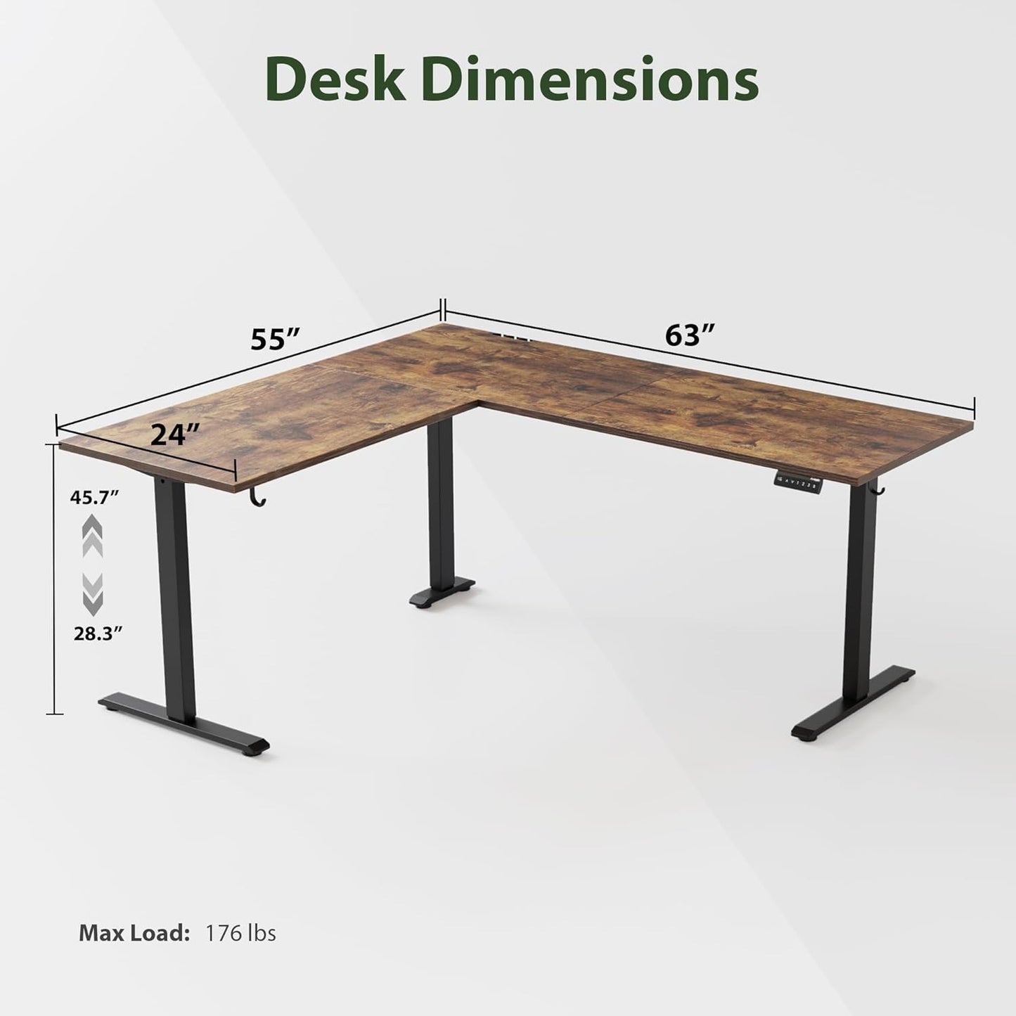 Agilestic L Shaped Standing Desk 63 x 55 inch Adjustable Height, Electric Corner Standing Desk, Sit Stand Computer Table with Splice Board, Rustic Brown