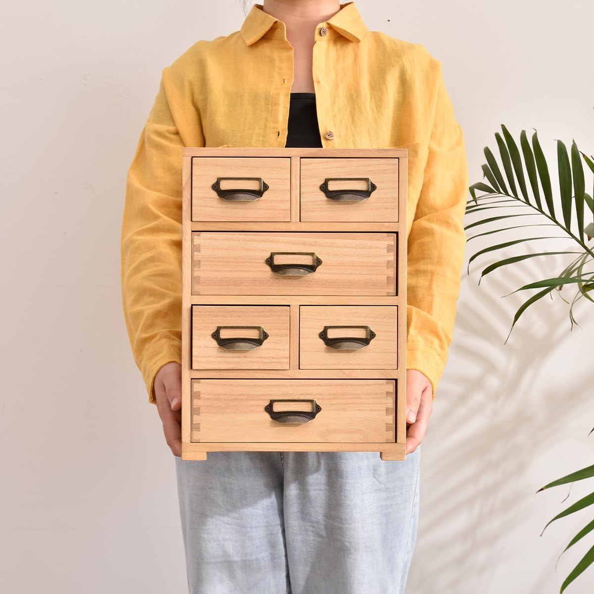 KIRIGEN Wooden Storage Cabinet Organizer Desktop Storage Drawers for Home Office Supplies Natural(4D6CG-NA)