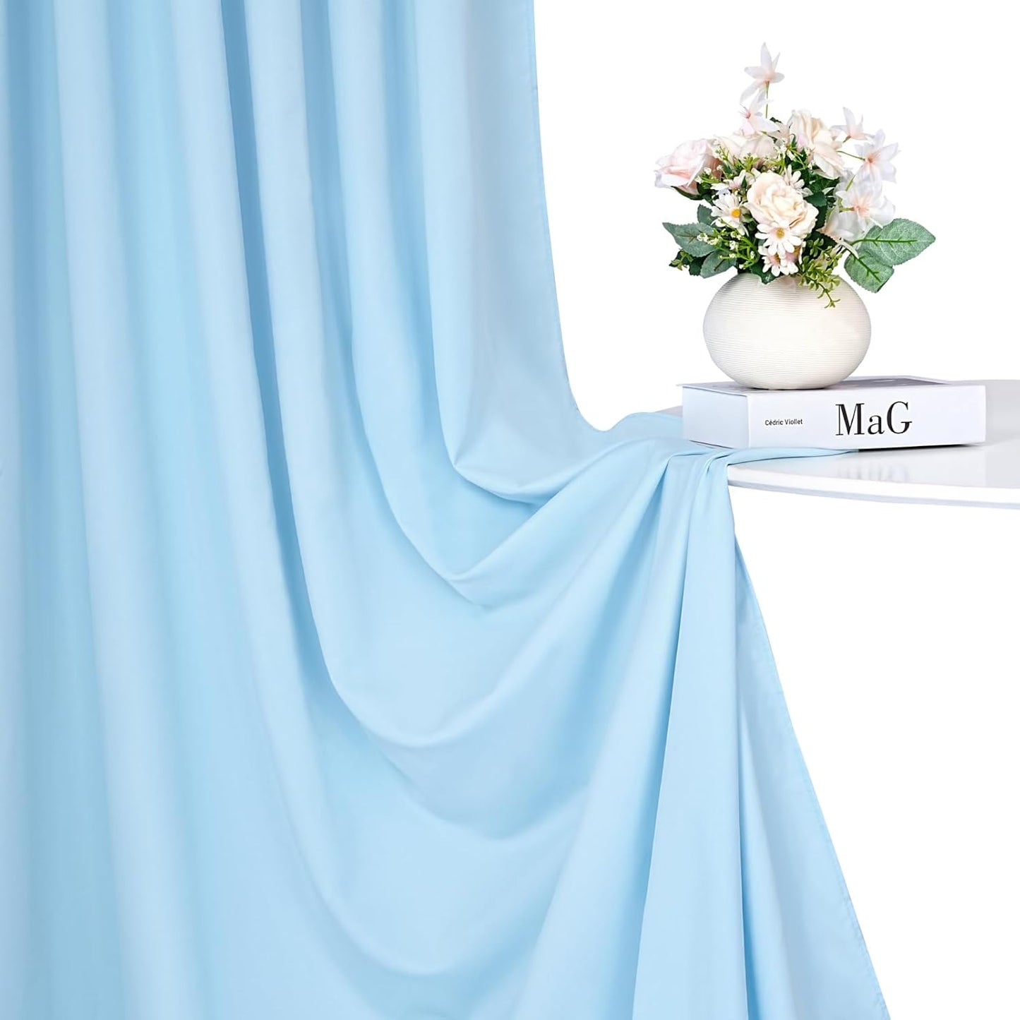 Baby Blue Backdrop Curtains Panels: Polyester Photo Backdrop Drapes Curtains - 30x10ft Baby Shower Party Photography Background