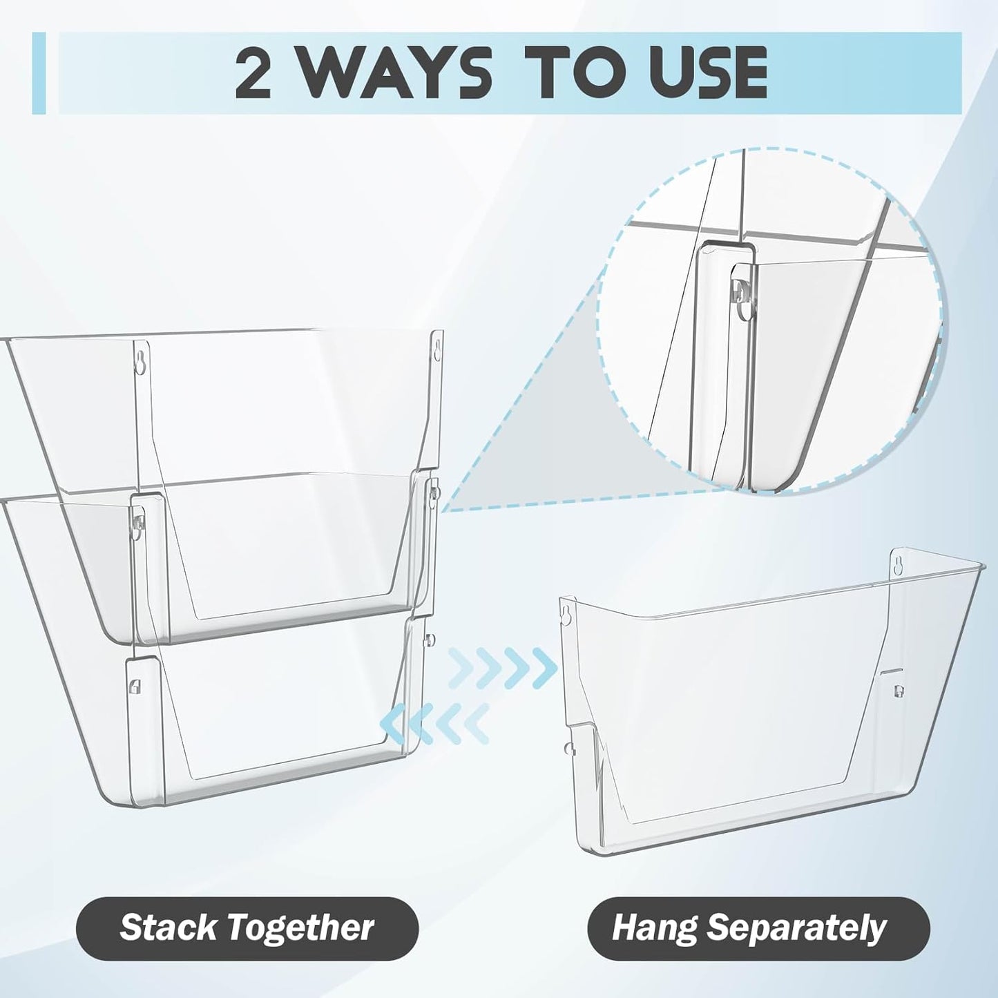 3 Pack Clear Acrylic Single Pocket, Plastic Hanging Wall Mount File Holder for Office Home, Black