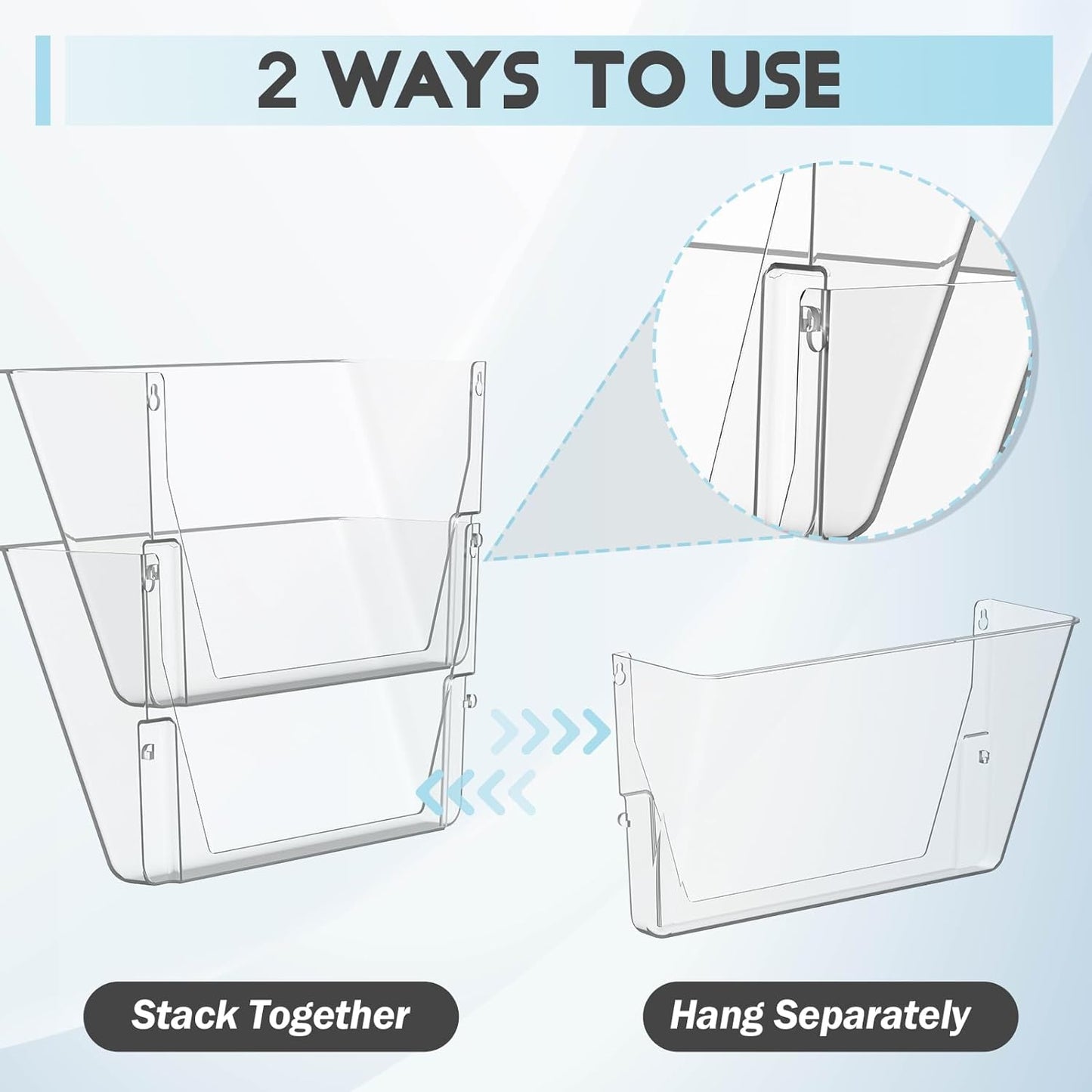 4 Pack Clear Acrylic Single Pocket, Plastic Hanging Wall Mount File Holder for Office Home, Clear