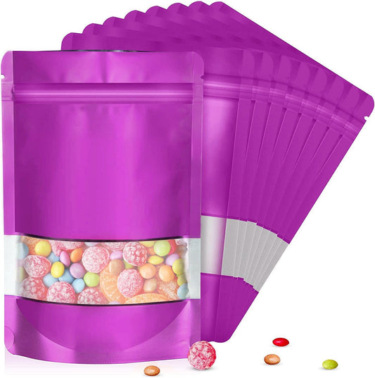 7.1"x10.2" 1 Quart 120pcs Mylar Bags for Food Storage,Smell Proof Bag with Matte Window Resealable Food Storage Bags for Small Business, Stand-up Foil Pouch Packaging Freeze Dried Candy Bag（Purple）
