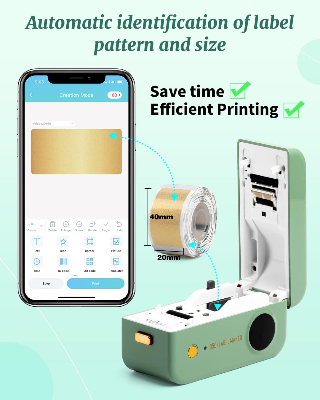Phomemo Large Label Maker Machine with Tape D50 for 3/5" to 9/10" tape, Portable Thermal Label Maker Machine, Bluetooth Label Printer for Address,Storage,Office, Support Phones & Pad, USB Rechargeable