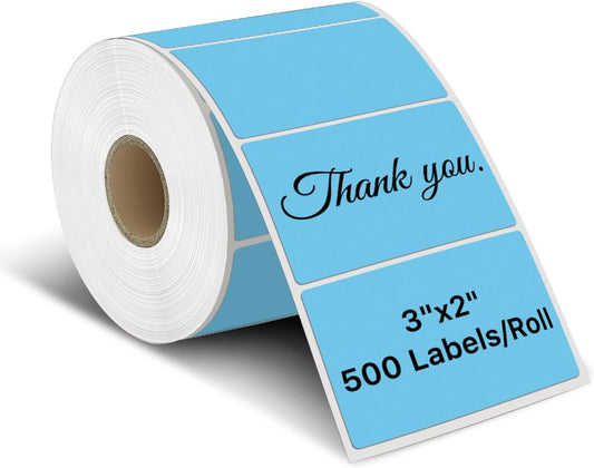 iEager 3" x 2" Thermal Labels, Rectangle Thermal Printer Stickers, Self-Adhesive Durable Sticker with Perforation Line, 500 Labels/Roll, Blue