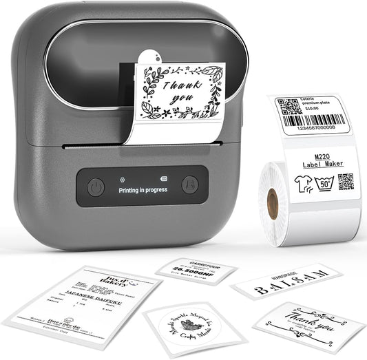 Phomemo M220 Label Maker, Bluetooth Barcode Label Printer, Thermal Sticker Maker Machine for Barcode, Address, Tag Labeling, Compatible with Phone & Laptop