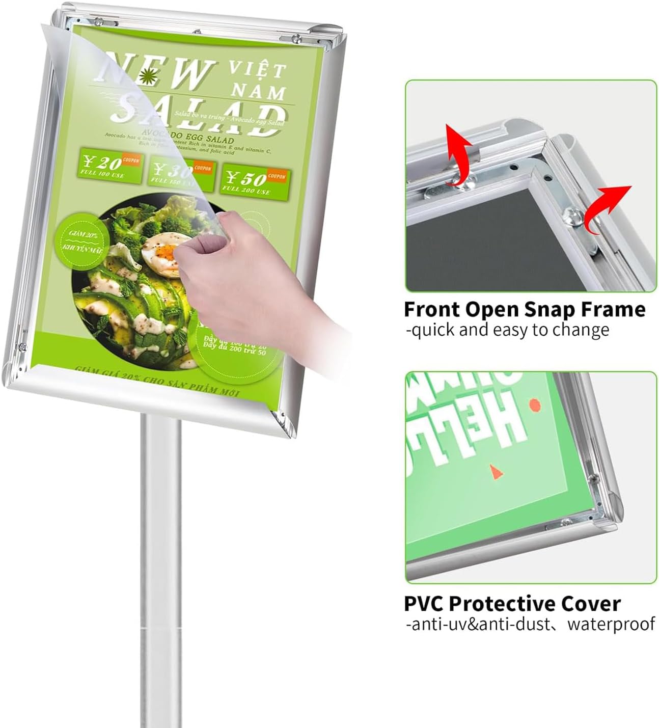 Heavy Duty Adjustable Pedestal Poster Sign Stand, 8.5x11 Aluminum Open Floor Standing Sign Holder for Vertical and Horizontal View Display (8.5x11,Silver)