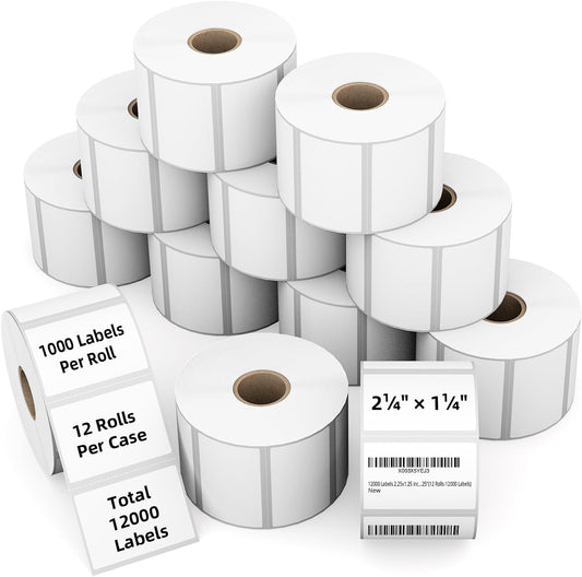 2.25" x 1.25" 3-Proof White Direct Thermal Labels for Zebra ZD410 ZD411 LP2824 ZD421 ZD420 GK420D, 12 Rolls 12000 Pcs 2-1/4x1-1/4 Barcode Return Address Labels Used with Rollo MUNBYN