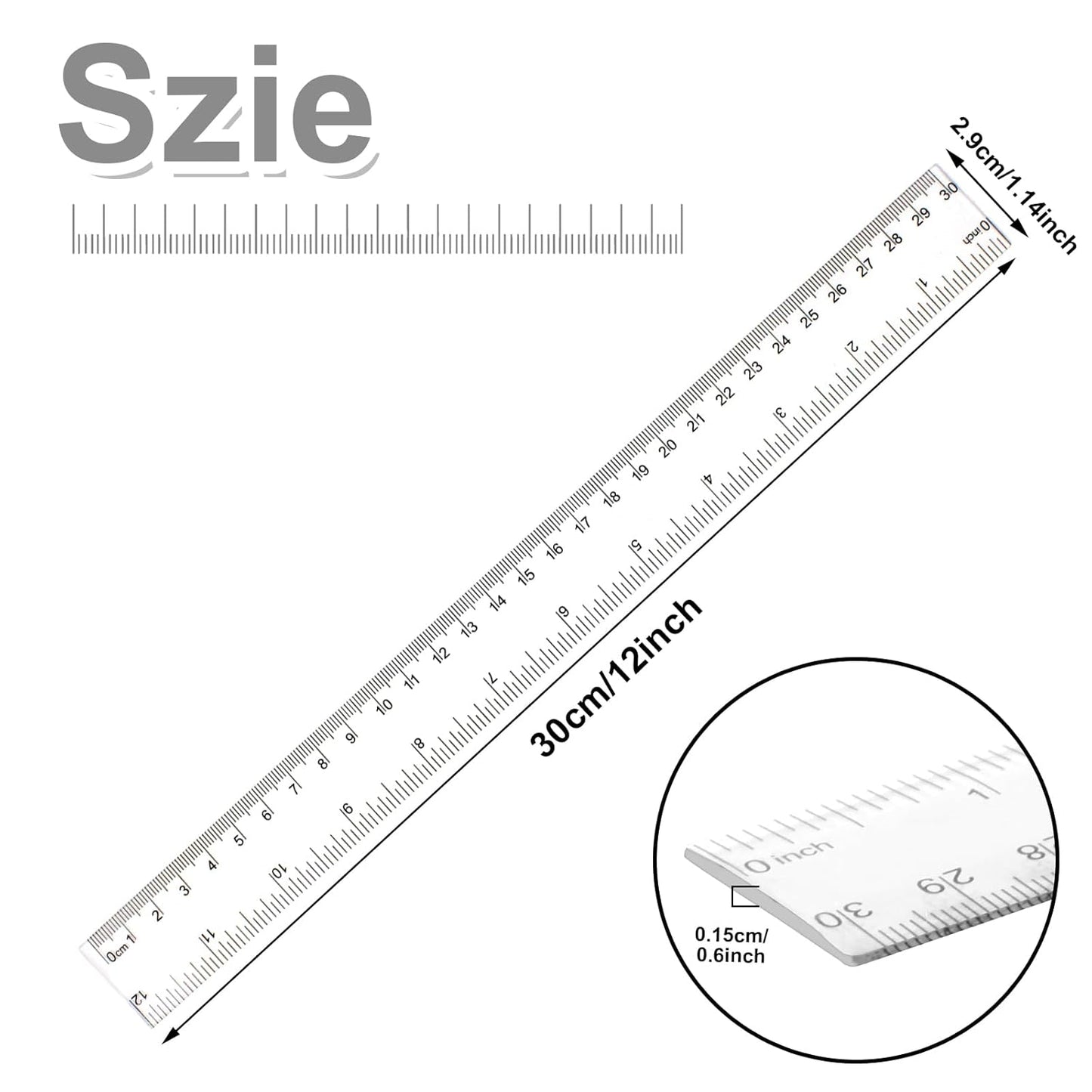 30PCS Clear Ruler Plastic Rulers 12 Inch, with Inches and Metric for School Classroom, Home, or Office (Clear)